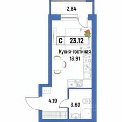 ЖК «Урбанист», планировка студии, 23.12 м²