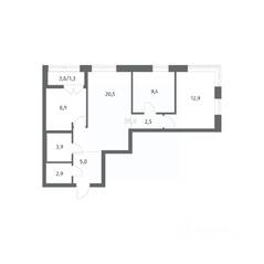 ЖК «NEWПИТЕР», планировка 3-комнатной квартиры, 67.33 м²