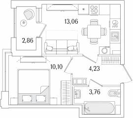ЖК «Гранат», планировка 1-комнатной квартиры, 32.58 м²