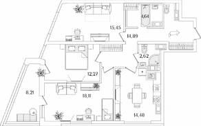 ЖК «Лайнеръ», планировка 3-комнатной квартиры, 86.57 м²