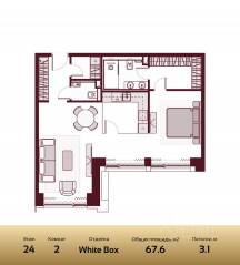 ЖК «Prime Park», планировка 2-комнатной квартиры, 67.60 м²