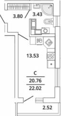 ЖК «Master Place», планировка студии, 22.02 м²