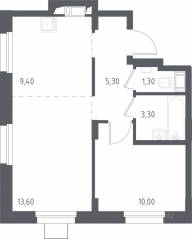 МФК «Люберцы 2023», планировка 1-комнатной квартиры, 43.20 м²