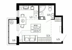 МЖК «Аннино Сити», планировка студии, 28.18 м²