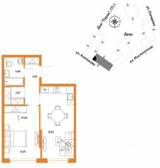 ЖК «Страна.Парковая», планировка 1-комнатной квартиры, 47.34 м²