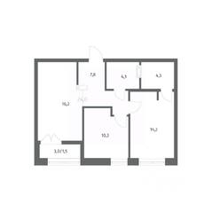 ЖК «NEWПИТЕР», планировка 2-комнатной квартиры, 58.40 м²
