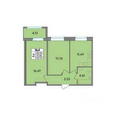ЖК «Рождественский квартал», планировка 2-комнатной квартиры, 53.93 м²