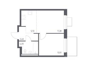 ЖК «Квартал Западный», планировка 1-комнатной квартиры, 34.68 м²