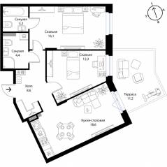 МЖК «Экография», планировка 2-комнатной квартиры, 66.50 м²