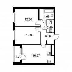ЖК «Квартал Заречье», планировка 2-комнатной квартиры, 57.21 м²