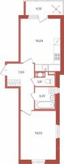 ЖК «Патио», планировка 1-комнатной квартиры, 44.99 м²