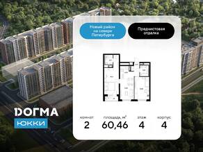 ЖК «DOGMA ЮККИ», планировка 2-комнатной квартиры, 60.46 м²