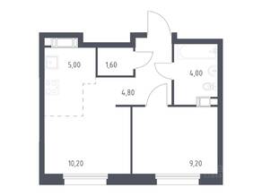 ЖК «ЭкоБунино», планировка 1-комнатной квартиры, 34.80 м²