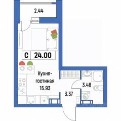 ЖК «Урбанист», планировка студии, 24.00 м²