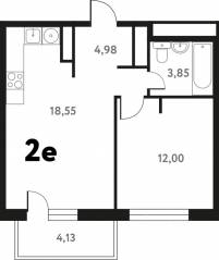 ЖК «Южное Пушкино», планировка 2-комнатной квартиры, 40.72 м²