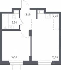 МФК «Люберцы 2023», планировка 1-комнатной квартиры, 33.70 м²