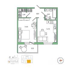 ЖК «IQ Гатчина», планировка 1-комнатной квартиры, 42.80 м²