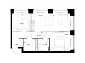 ЖК «Nova», планировка 2-комнатной квартиры, 60.84 м²