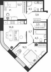 ЖК «Жилой квартал Shagal», планировка 2-комнатной квартиры, 67.00 м²
