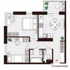 МЖК «Лисино», планировка 2-комнатной квартиры, 49.39 м²