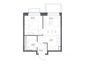 ЖК «Долина Яузы», планировка 1-комнатной квартиры, 29.72 м²
