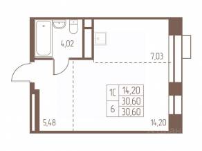 ЖК «Западная Ивантеевка», планировка студии, 30.70 м²