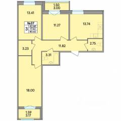 ЖК «Рождественский квартал», планировка 3-комнатной квартиры, 80.62 м²