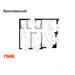 ЖК «Ярославский», планировка 2-комнатной квартиры, 66.70 м²