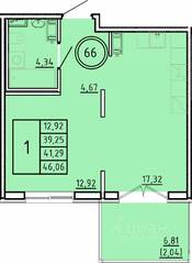 МЖК «Образцовый квартал 16», планировка 1-комнатной квартиры, 39.25 м²