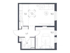 ЖК «Мытищи Парк», планировка 1-комнатной квартиры, 42.50 м²