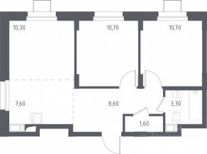МФК «Люберцы 2023», планировка 2-комнатной квартиры, 53.50 м²