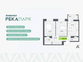 ЖК «Аквилон RekaPark», планировка 2-комнатной квартиры, 50.79 м²