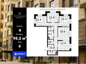 ЖК «Театральный квартал», планировка 4-комнатной квартиры, 98.20 м²