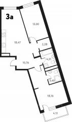 ЖК «Южное Пушкино», планировка 3-комнатной квартиры, 72.52 м²