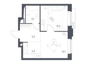 Апарт-комплекс «Верейская 41», планировка 1-комнатной квартиры, 34.40 м²