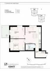 МЖК «Новая Дубровка», планировка 2-комнатной квартиры, 62.20 м²