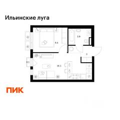 ЖК «Ильинские луга», планировка 1-комнатной квартиры, 32.50 м²