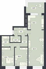 ЖК «Лайм», планировка 3-комнатной квартиры, 96.40 м²