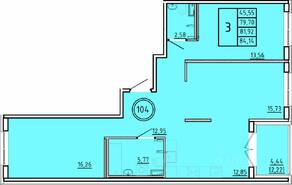 МЖК «Образцовый квартал 16», планировка 3-комнатной квартиры, 79.70 м²
