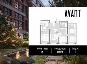 МФК «AVANT», планировка 3-комнатной квартиры, 88.84 м²