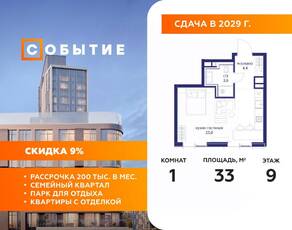 ЖК «Событие», планировка студии, 33.00 м²