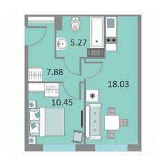 Апарт-комплекс «Начало», планировка 1-комнатной квартиры, 41.50 м²
