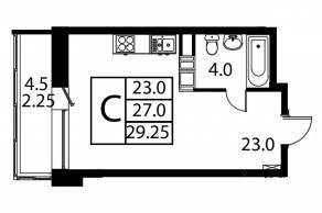 ЖК «Космос», планировка студии, 29.25 м²