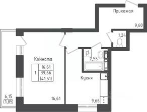ЖК «Зеленый Оазис-Город», планировка 1-комнатной квартиры, 41.13 м²