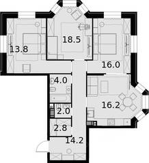 ЖК «Театральный квартал», планировка 2-комнатной квартиры, 64.30 м²
