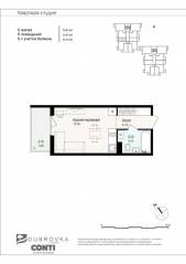 МЖК «Новая Дубровка», планировка студии, 25.00 м²
