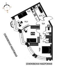 ЖК «Интеллигент», планировка 3-комнатной квартиры, 57.40 м²
