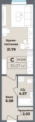 Апарт-комплекс «Лиговский, 127», планировка студии, 35.07 м²