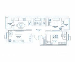ЖК «Новоград Монино», планировка 3-комнатной квартиры, 78.70 м²