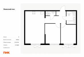 ЖК «Янинский лес», планировка 2-комнатной квартиры, 57.07 м²